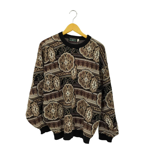 ツンドラ tundra 90s カナダ製 FOR BACHRACH 総柄 クルーネック ニット メンズ import:L